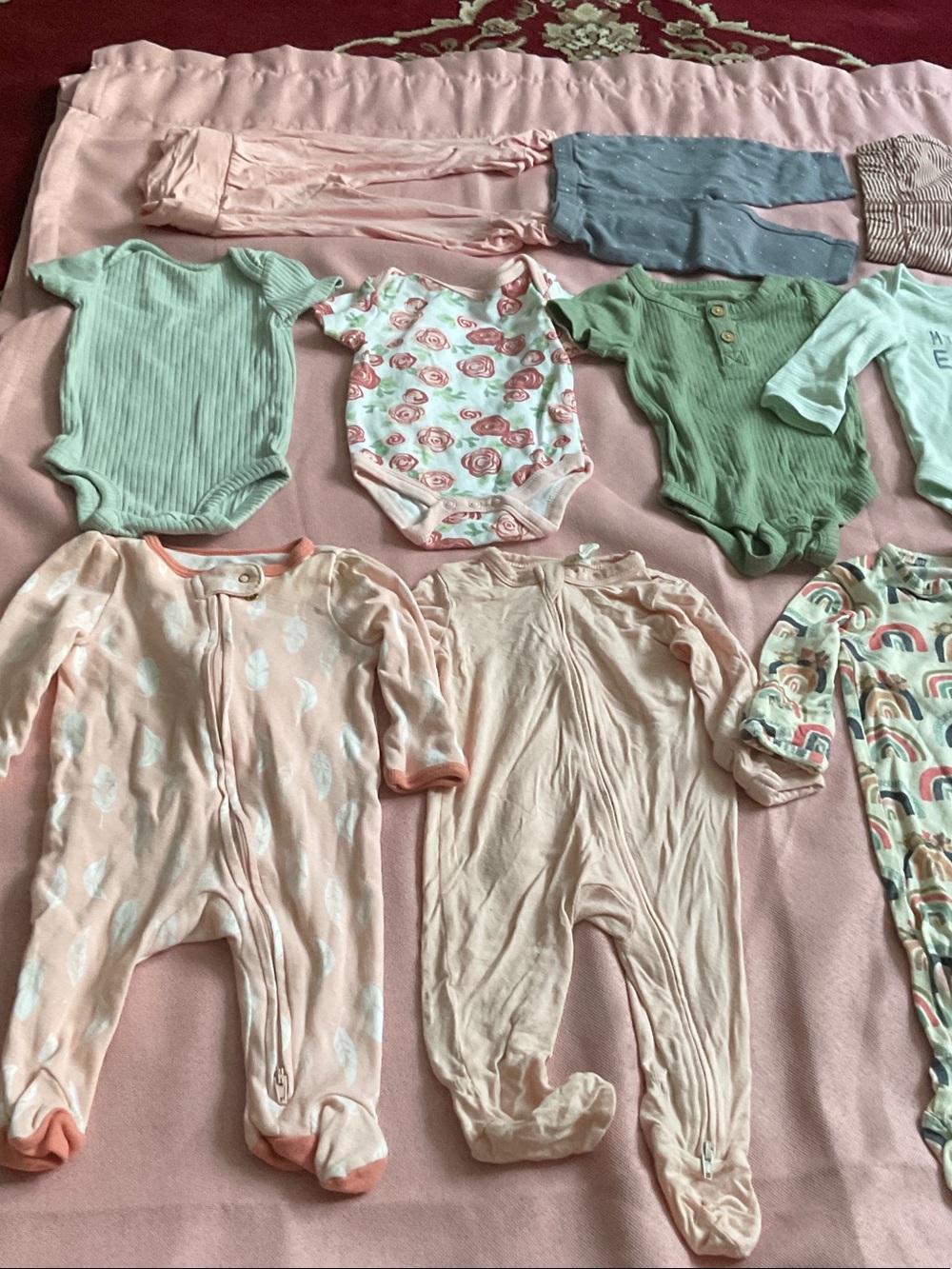 Carter's Pastel Pink, Mint Green & Rose Print Baby One-Piece Lot
